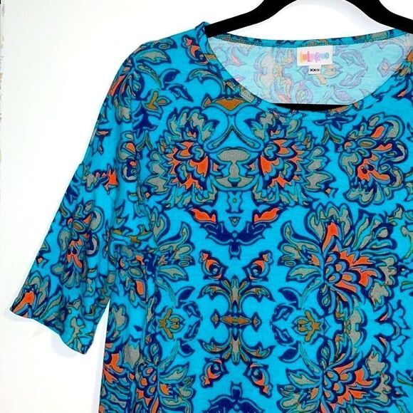 LuLaRoe NWOT aqua and orange print Irma tunic size XXS - Picture 2 of 9